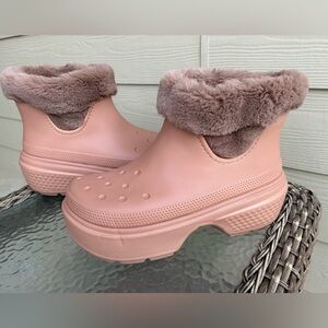 Excellent! Mens CROCS Stomp Faux Fur Short Boots sz 12